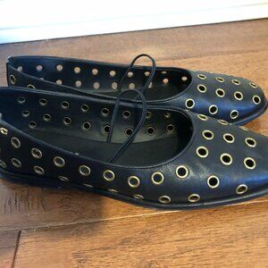 Coach Emilia 8.5 Black Rivet Brass Mary Jane Ballet Flat Leather